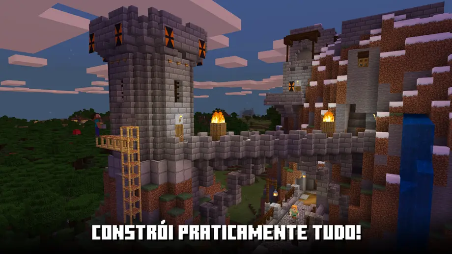 Mundo de blocos a ser construído num jogo de aventura